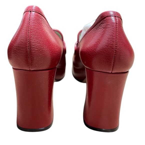 Gucci Goatskin Houdan Mid Heel Platform Loafers Hibiscus Red - Picture 6 of 9